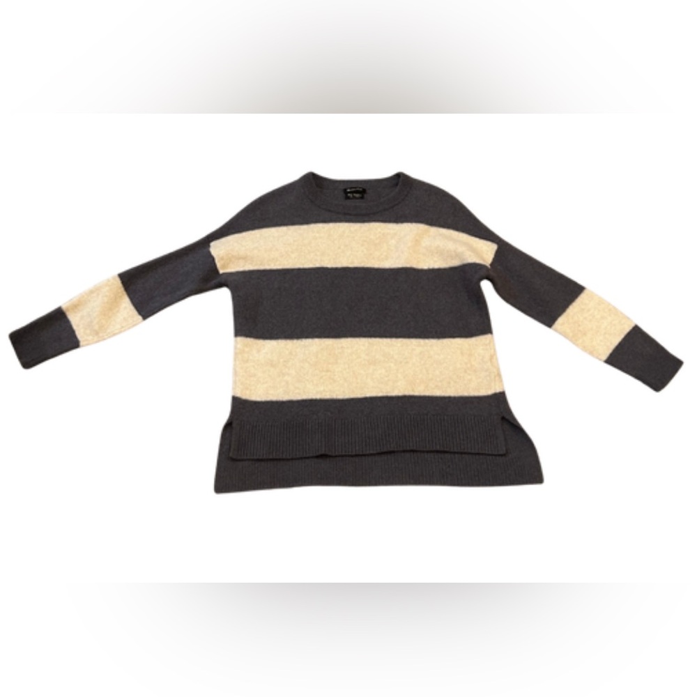 Massimo Dutti Wool Cashmere Blend Striped Crew Sweater | Grey/Cream | Size S
